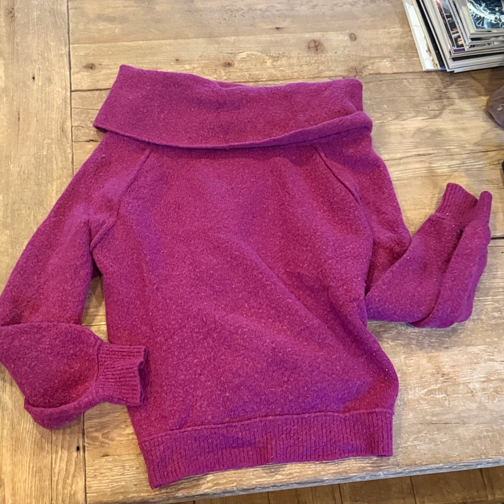 Free People Off-the-Shoulder Magenta Sweater
